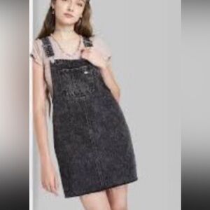 TARGET Wild Fable distressed hem black jean overalls skirt - size medium